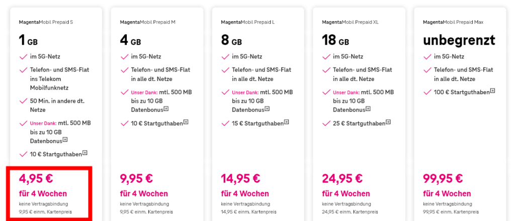 Telekom MagentaMobil Prepaid Tarife