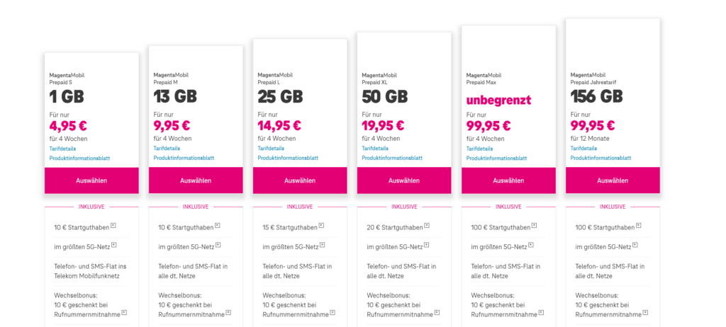 5G Prepaid Tarife der Telekom