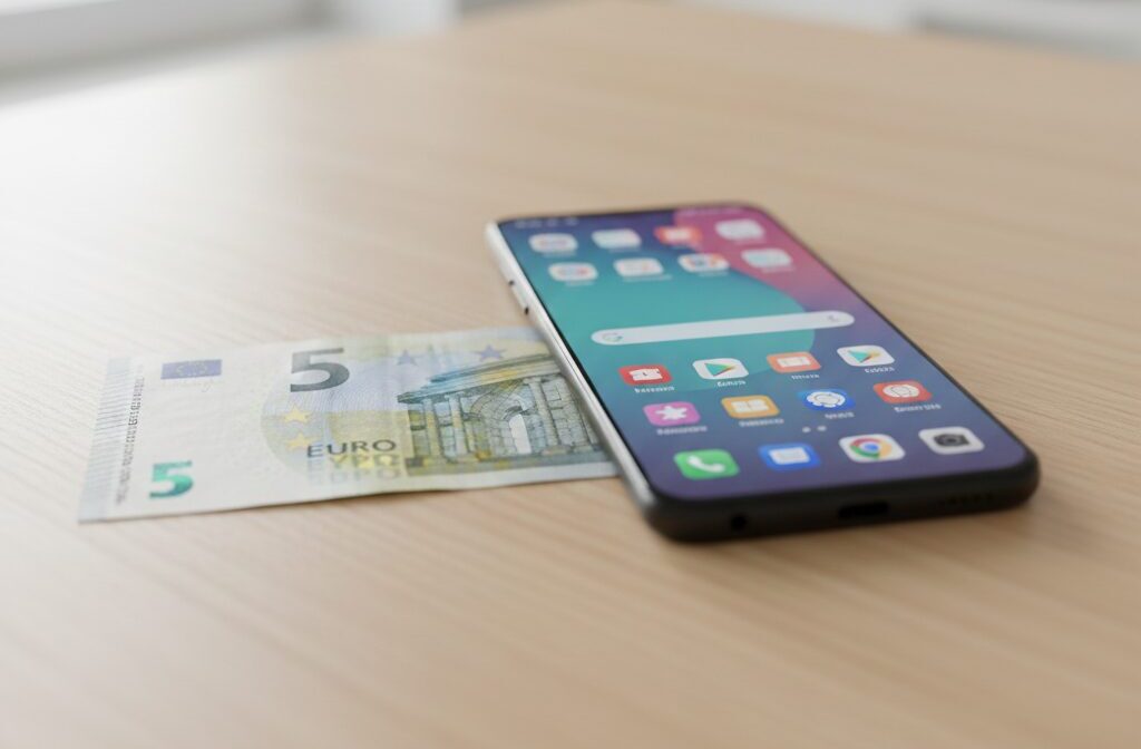 Handy mit 5 Euro Schein